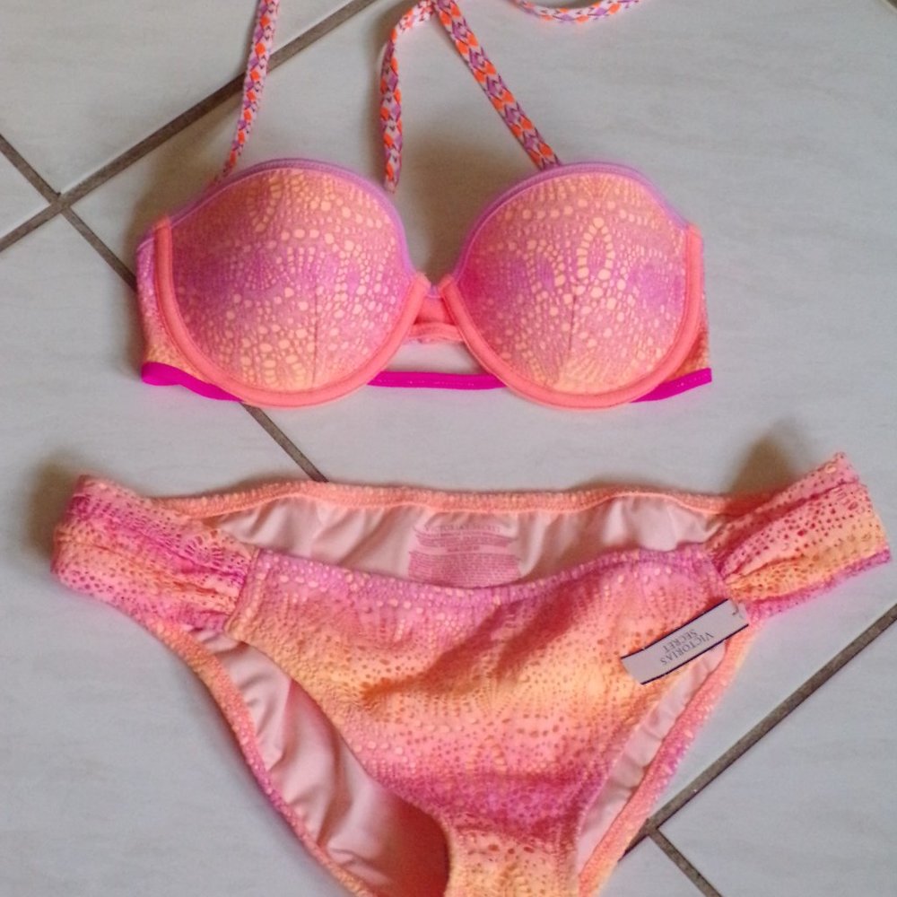 Victoria's Secret Pink & Coral Lace Bikini NWT